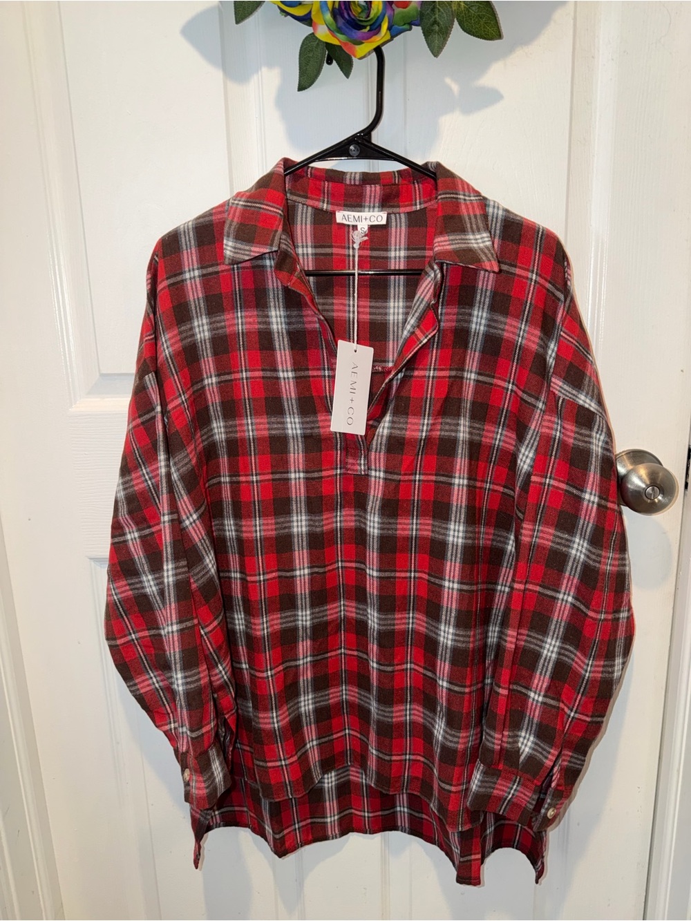 AEMI+CO Red Plaid Button-Down Shirt for Women